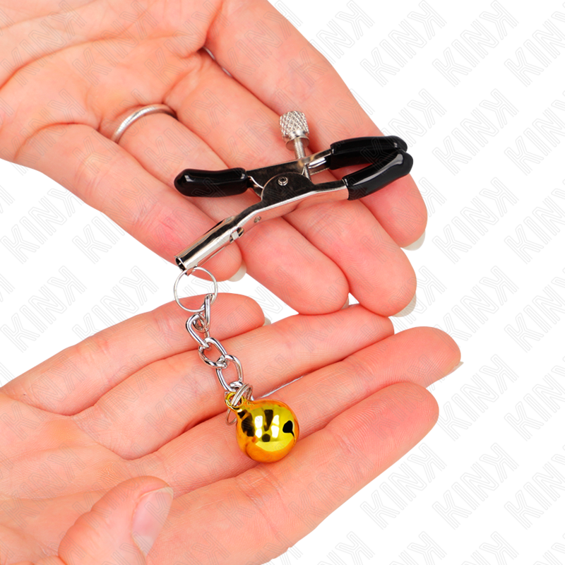 KINK - MORSETTI PER CAPEZZOLI CON CAMPANELLO COLOR ORO 6 CM