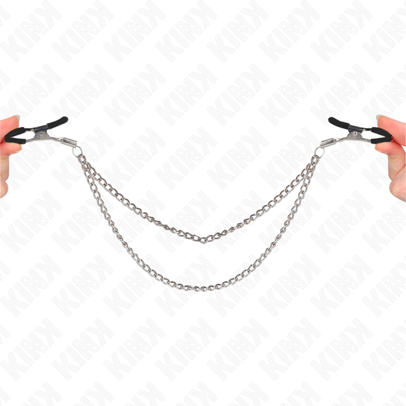 KINK - MORSETTI PER CAPEZZOLI CON 2 CATENE SPESSE COLOR ARGENTO 20/23 CM