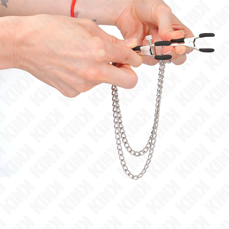 KINK - MORSETTI PER CAPEZZOLI CON 2 CATENE SPESSE COLOR ARGENTO 20/23 CM