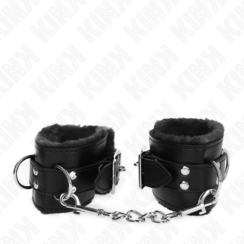 KINK - MANETTE RIVESTITE IN PELLICCIA NERI CON CINTURA NERA REGOLABILE 17-29 CM X 6 CM