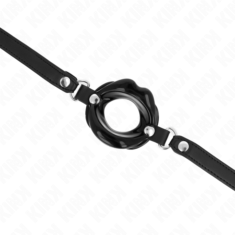 KINK - GAG A FORMA DI LABBRA 8 CM CON CINTURINO IN SIMILPELLE NERA 63 x 2 CM REGOLABILE 39-58 CM