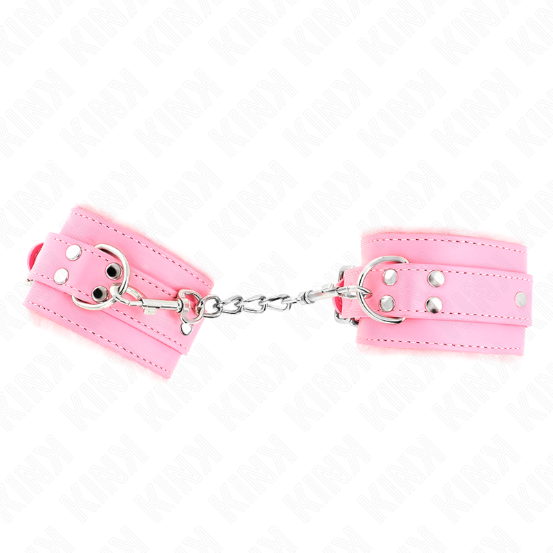 KINK - MANETTE RIVESTITE IN PELLICCIA ROSA CON CINTURA ROSA REGOLABILE 17-29 CM X 6 CM