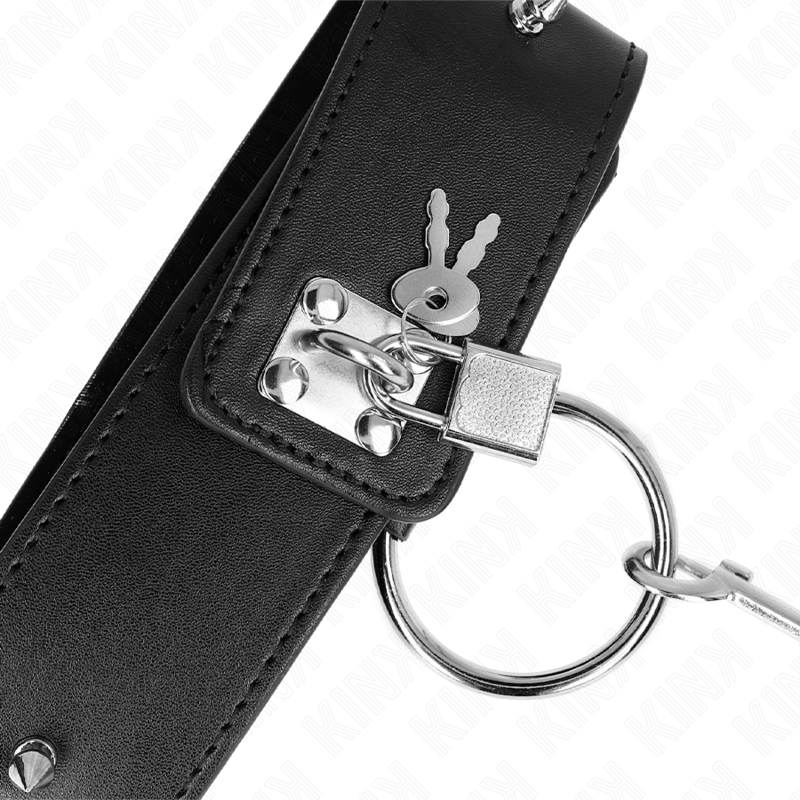 KINK - COLLARE 65 CM CON GUINZAGLIO CON BORCHIE COLOR ARGENTO MODELLO 2 REGOLABILE 36-43 CM X 5 CM