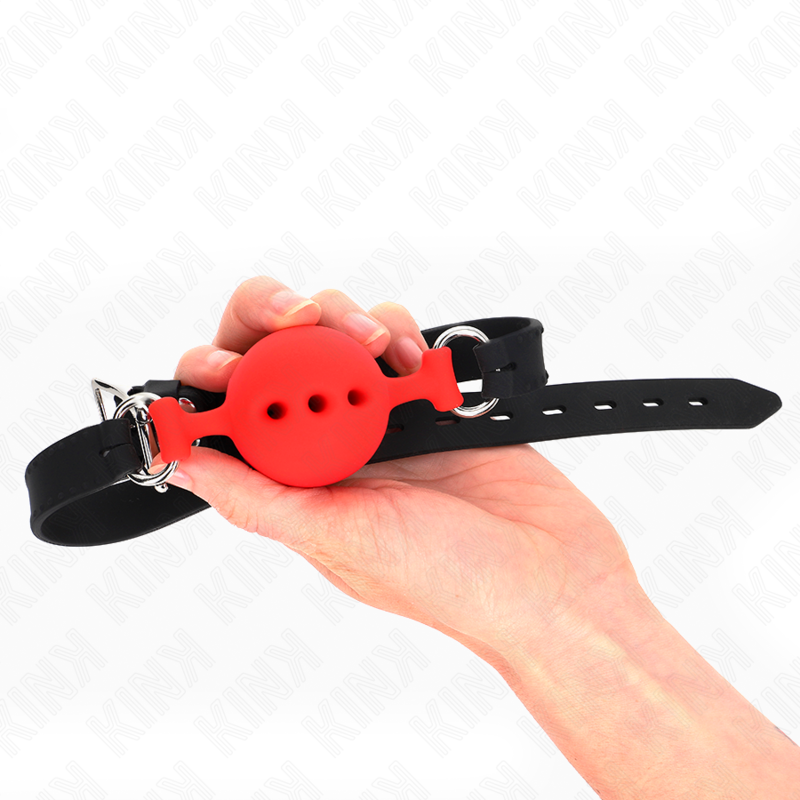 KINK - BALL GAG IN SILICONE COMPLETO 55 x 2 CM CON SFERA DA 4,5 CM TAGLIA M ROSSO REGOLABILE 35-51 CM