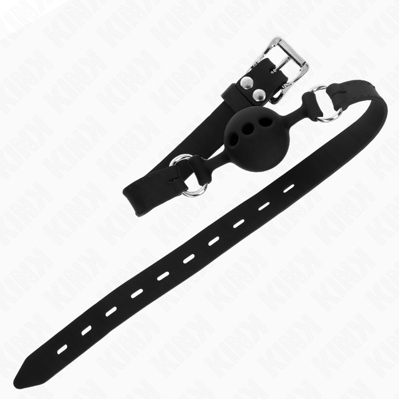 KINK - BALL GAG IN SILICONE 55 x 2 CM CON SFERA NERA DA 4 CM TAGLIA S NERO REGOLABILE 35-51 CM