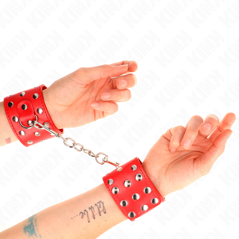 KINK - CINTURINI DA POLSO CON CHIUSURA A SCATTO CON RIVETTI ROSSI REGOLABILI 19-24 CM X 5,5 CM