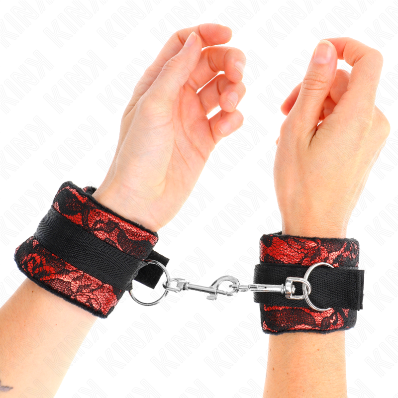 KINK - MANETTE IN PIZZO DI VELLUTO E NYLON ROSSO / NERO 23 X 6,5 CM