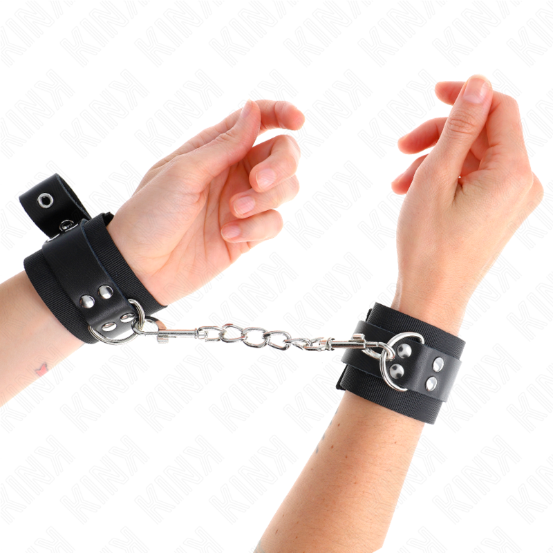 KINK - CINTURINI DA POLSO IN NYLON NERI CON CINTURA IN PELLE NERA REGOLABILE 19-29 CM X 5,1 CM