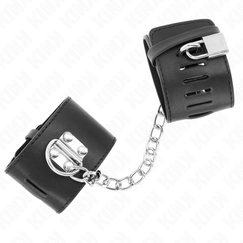 KINK - CINTURINI FISSI PER POLSI CON CATENA 30 CM E CHIUSURA CON LUCCHETTO NERO REGOLABILE 16-23 CM X 5,5 CM