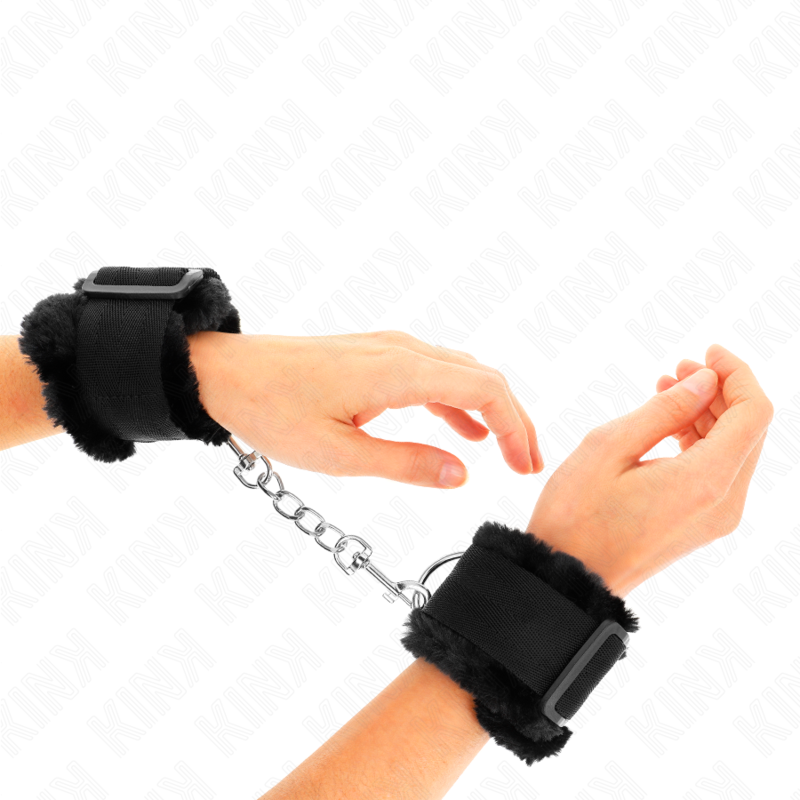 KINK - MANETTE RIVESTITE IN PELLICCIA NERI REGOLABILI 17-31 CM X 7 CM