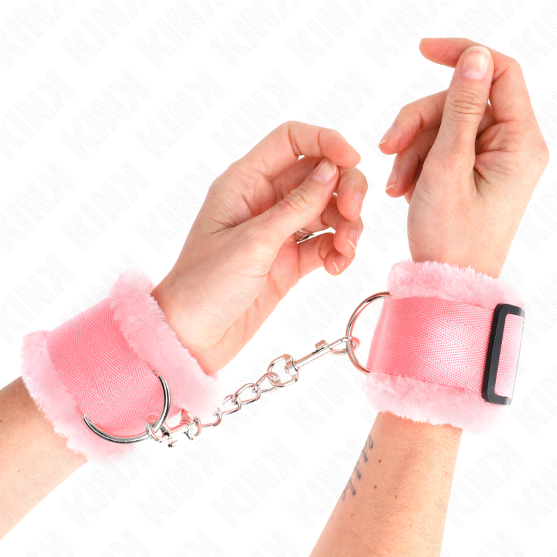 KINK - MANETTE RIVESTITE IN PELLICCIA ROSA REGOLABILI 17-31 CM X 7 CM