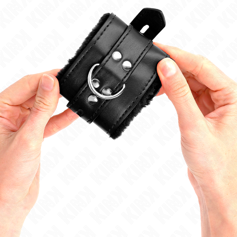 KINK - MANETTE RIVESTITE IN PELLICCIA CON FORI QUADRATI NERI E CINTURA NERA REGOLABILI 17-29 CM X 6 CM