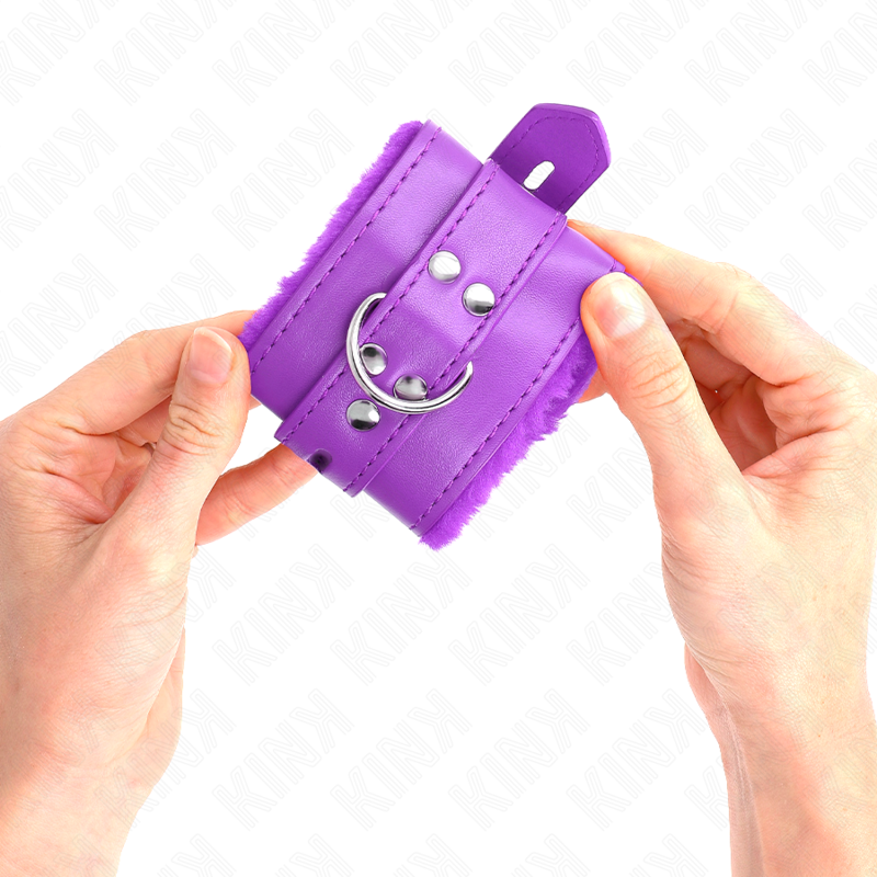 KINK - MANETTE RIVESTITE IN PELLICCIA CON FORI QUADRATI VIOLA E CINTURA VIOLA REGOLABILI 17-29 CM X 6 CM