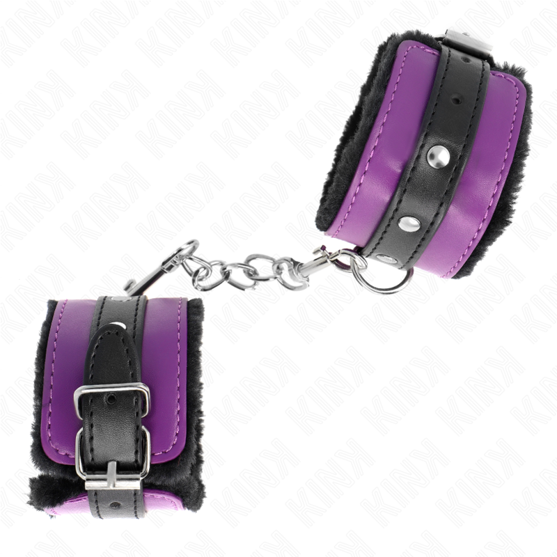 KINK - CINTURINI DA POLSO PREMIUM RIVESTITI IN PELLICCIA NERI CON CINTURA VIOLA/NERA REGOLABILE 17-29 CM X 6 CM