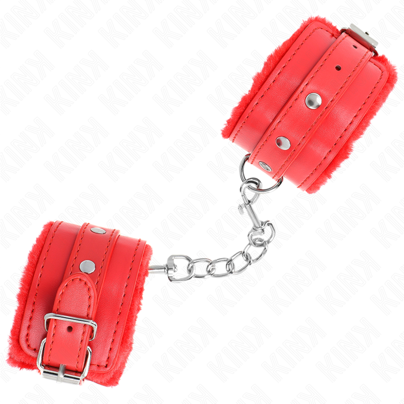 KINK - MANETTE RIVESTITE IN PELLICCIA ROSSA CON CINTURA ROSSA REGOLABILI 17-29 CM X 6 CM