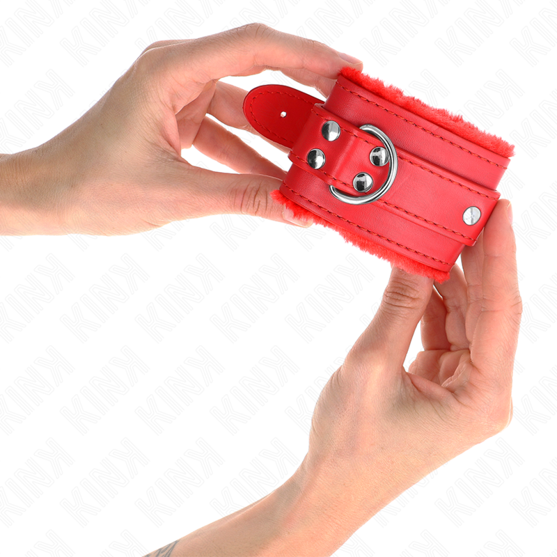 KINK - MANETTE RIVESTITE IN PELLICCIA ROSSE CON CINTURA ROSSA REGOLABILI 17-29 CM X 6 CM