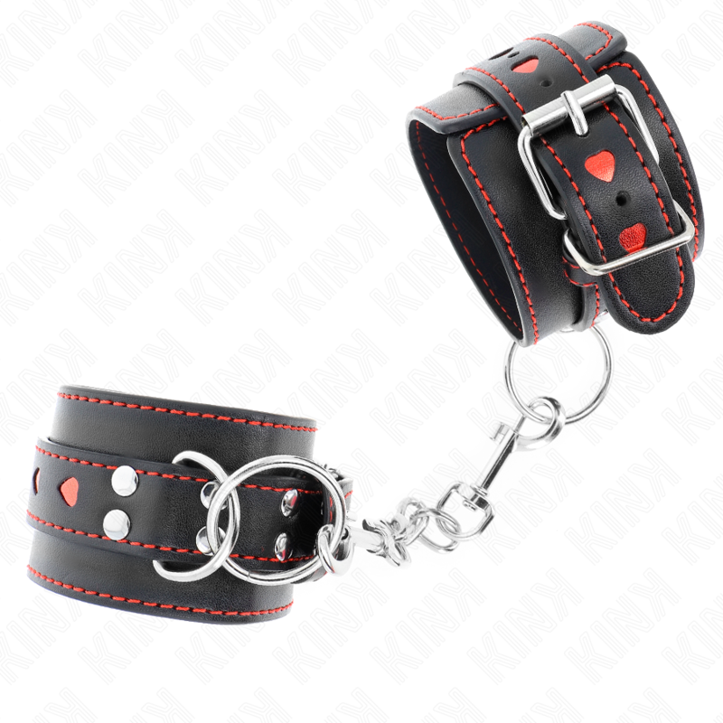 KINK - CINTURINI DA POLSO NERI CON INTARSIO A CUORE ROSSO REGOLABILI 21-28 CM X 5,5 CM