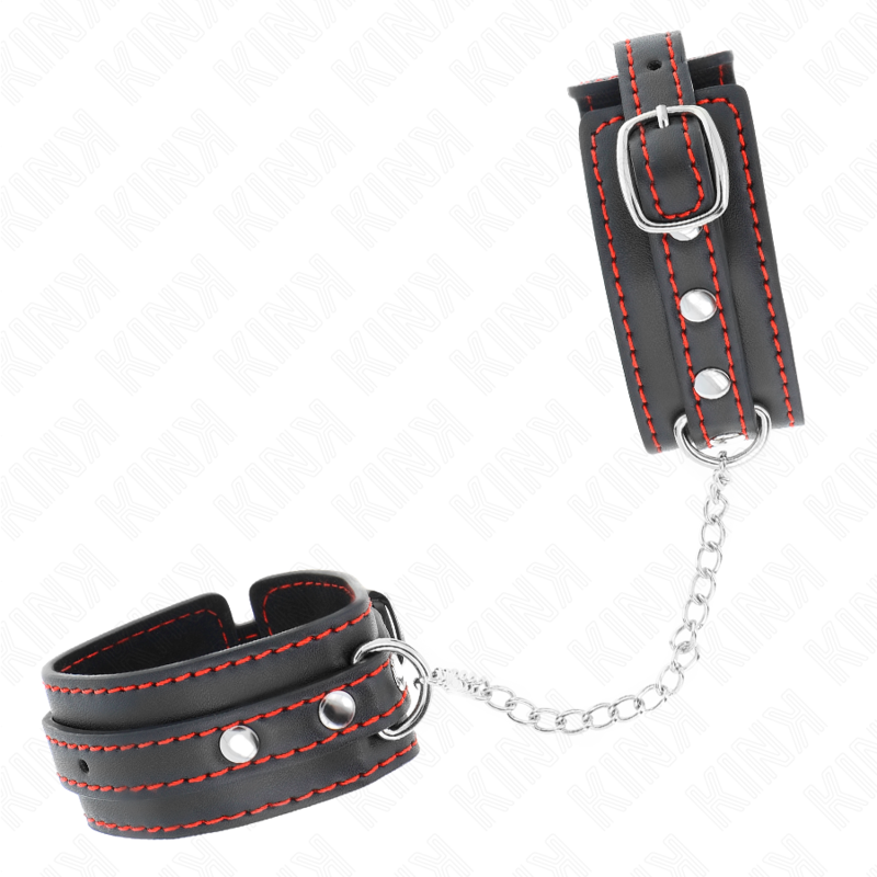 KINK - MANETTE NERE CON FODERA ROSSA REGOLABILI 14-24 CM X 3,5 CM
