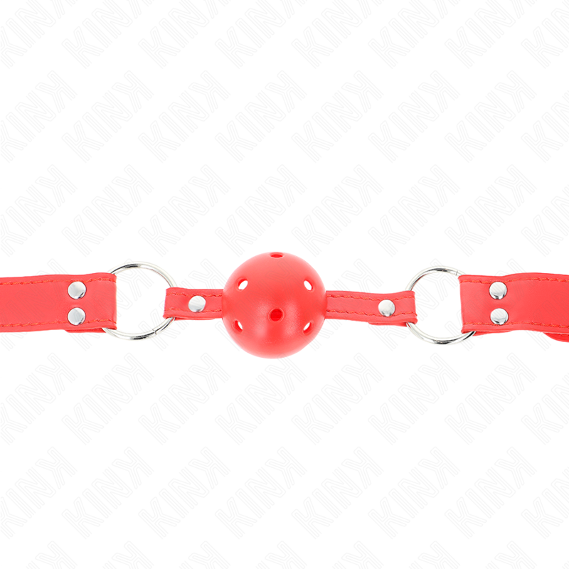 KINK - BALL GAG ROSSO CON SFERA ROSSA RIGIDA FORATA MISURA 62 x 2 CM