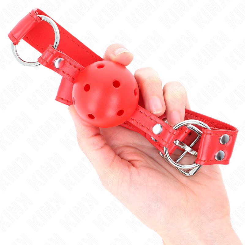 KINK - BALL GAG ROSSO CON SFERA ROSSA RIGIDA FORATA MISURA 62 x 2 CM