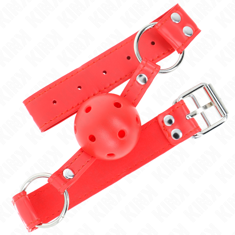 KINK - BALL GAG ROSSO CON SFERA ROSSA RIGIDA FORATA MISURA 62 x 2 CM
