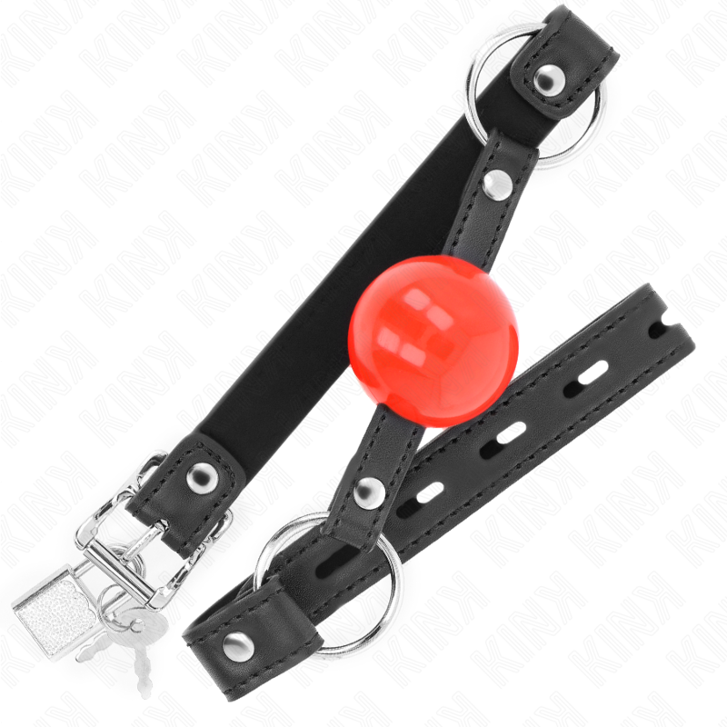 KINK - BALL GAG CON SFERA ROSSA DI 4 CM CON LUCCHETTO E CINGHIA NERA 60 x 2 CM