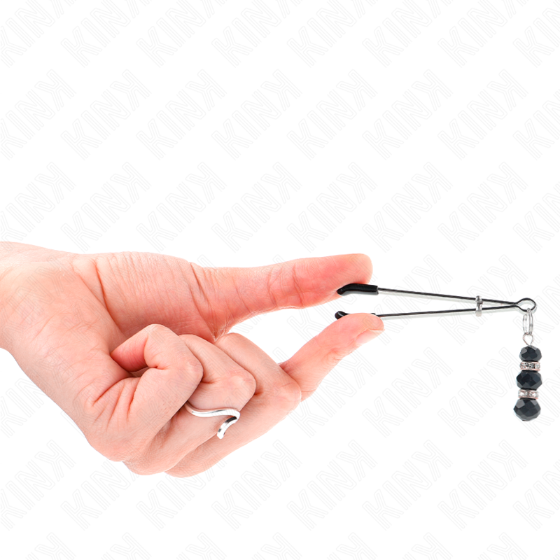 KINK - MORSETTI PER CAPEZZOLI SOTTILI CON 3 PERLINE DI VETRO NERO 7 CM