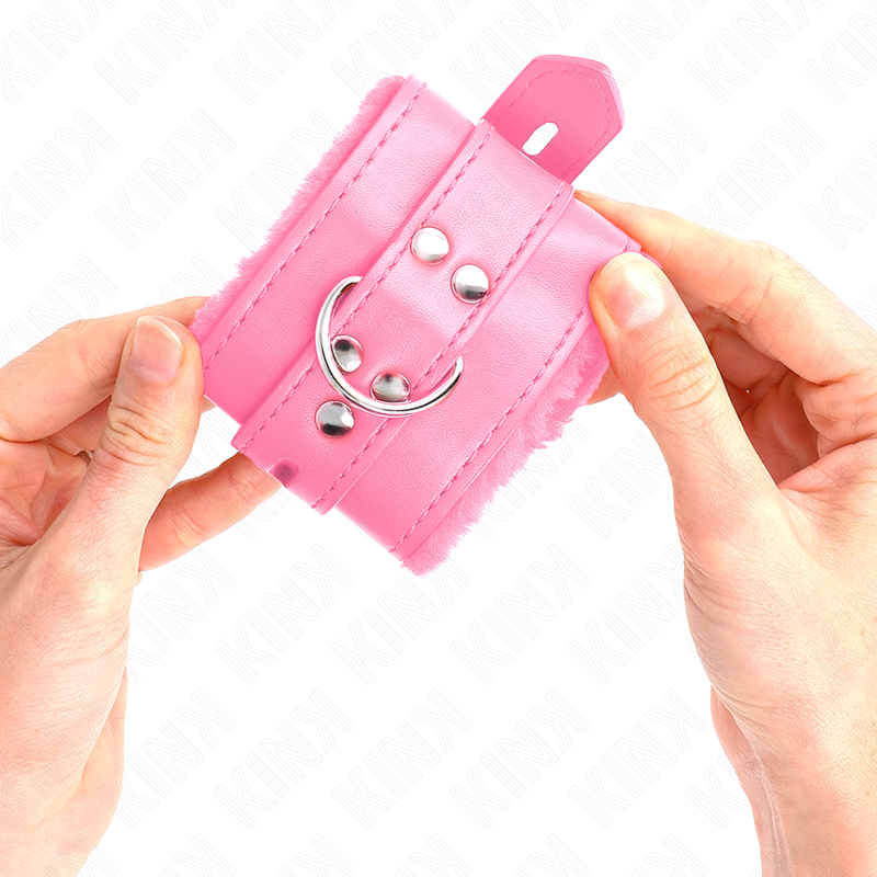 KINK - MANETTE RIVESTITE IN PELLICCIA CON FORI QUADRATI ROSA E CINTURA ROSA REGOLABILI 17-29 CM X 6 CM