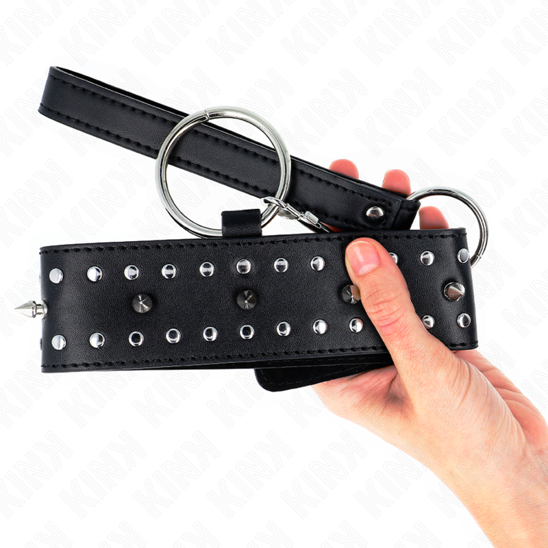 KINK - COLLARE CON GUINZAGLIO 65 CM CON BORCHIE IN ARGENTO MODELLO 1 REGOLABILE 36-43 CM X 5 CM