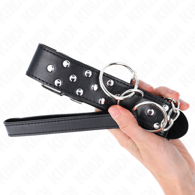 KINK - COLLARE CON CINTURINO E RIVETTO AD ANELLO 65 CM NERO REGOLABILE 36-50 CM X 3,8 CM