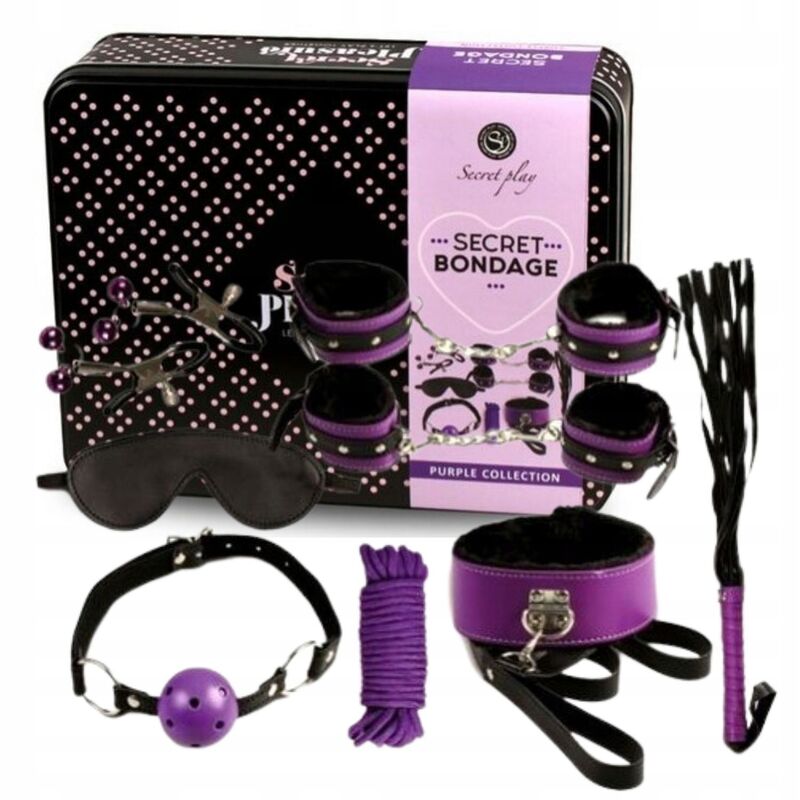 SECRETPLAY - SET BDSM 8 PEZZI VIOLA/NERO