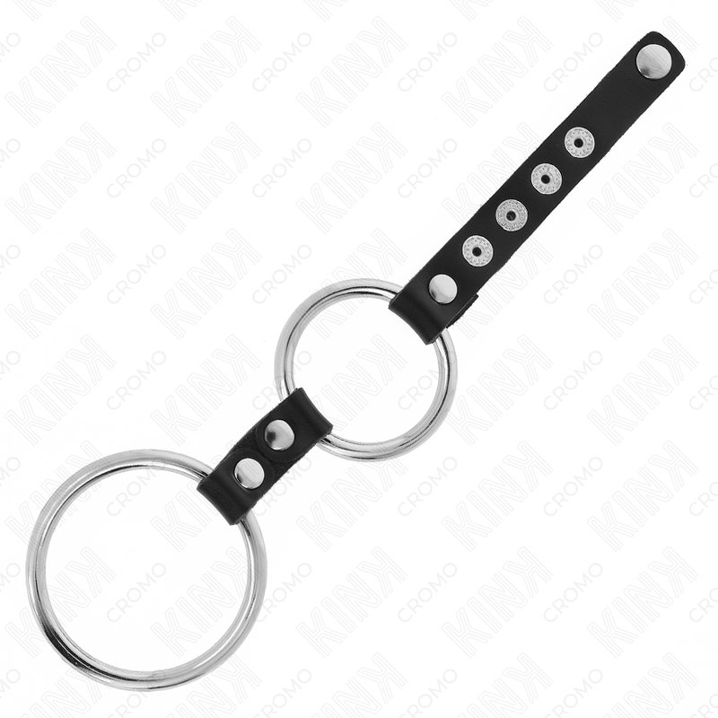 KINK - DOPPIO ANELLO PER PENE IN METALLO DA 3,8 CM A 5 CM CON CINTURINO IN PELLE