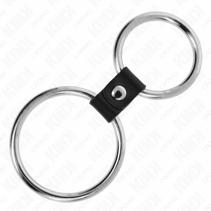 KINK - ANELLO PENE DOPPIO IN METALLO DA 3,7 CM A 5 CM COLLEGATO CON CINTURINO IN PELLE MODELLO 1