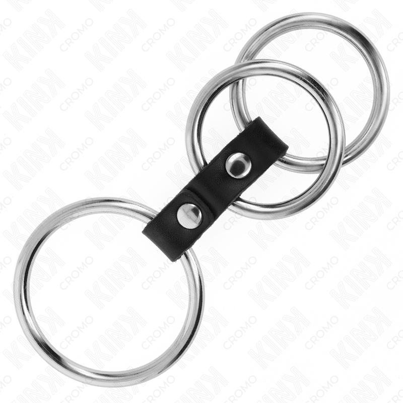 KINK - ANELLO PER PENE IN TRIPLO METALLO DA 3,7 CM A 5 CM CON CINTURINO IN PELLE