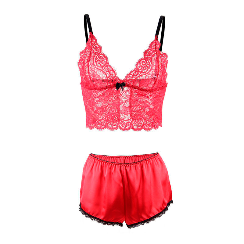 SUBBLIME - 953898 SET DA NOTTE IN SETA E PIZZO + SLIP ROSSO S/M