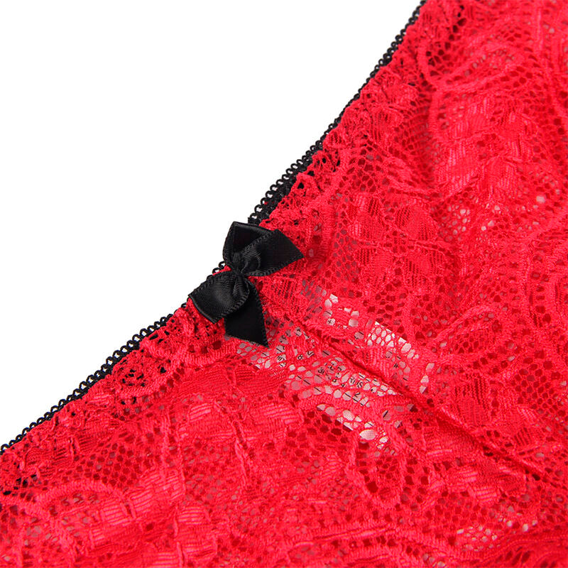 SUBBLIME - 953898 SET DA NOTTE IN SETA E PIZZO + SLIP ROSSO S/M