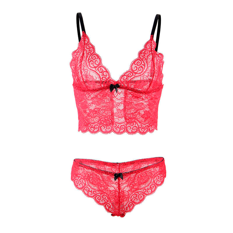 SUBBLIME - 953904 SET DA NOTTE IN SETA E PIZZO + SLIP ROSSO L/XL