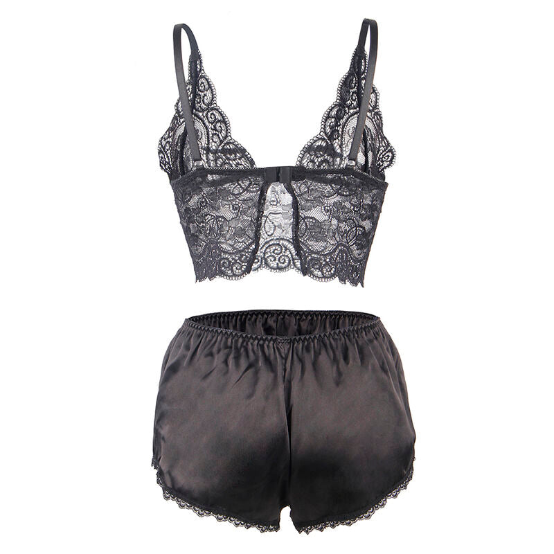 SUBBLIME - 953911 SET NOTTE IN SETA E PIZZO + SLIP NERO S/M