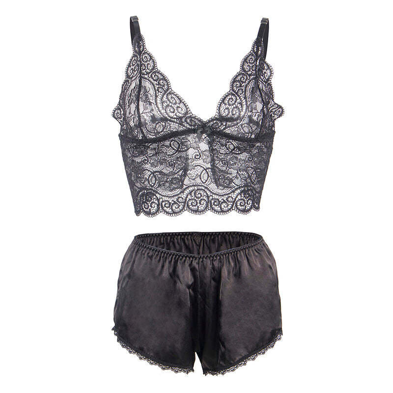SUBBLIME - 953911 SET NOTTE IN SETA E PIZZO + SLIP NERO S/M