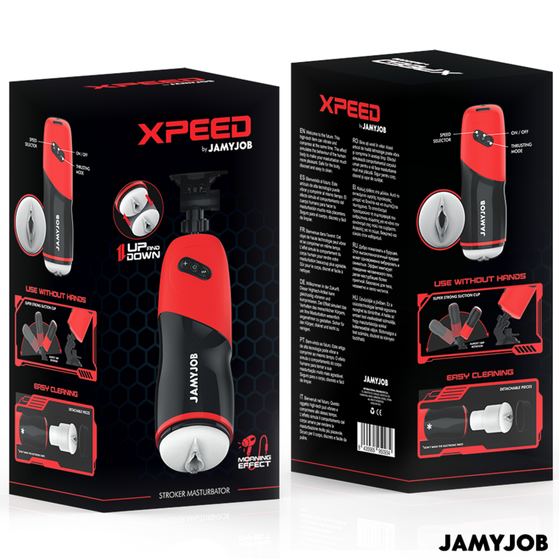 JAMYJOB - XPEED MASTURBATORE AUTOMATICO CON VAGINA 5 MODALITÀ DI SPINTA ED EFFETTO SONORO