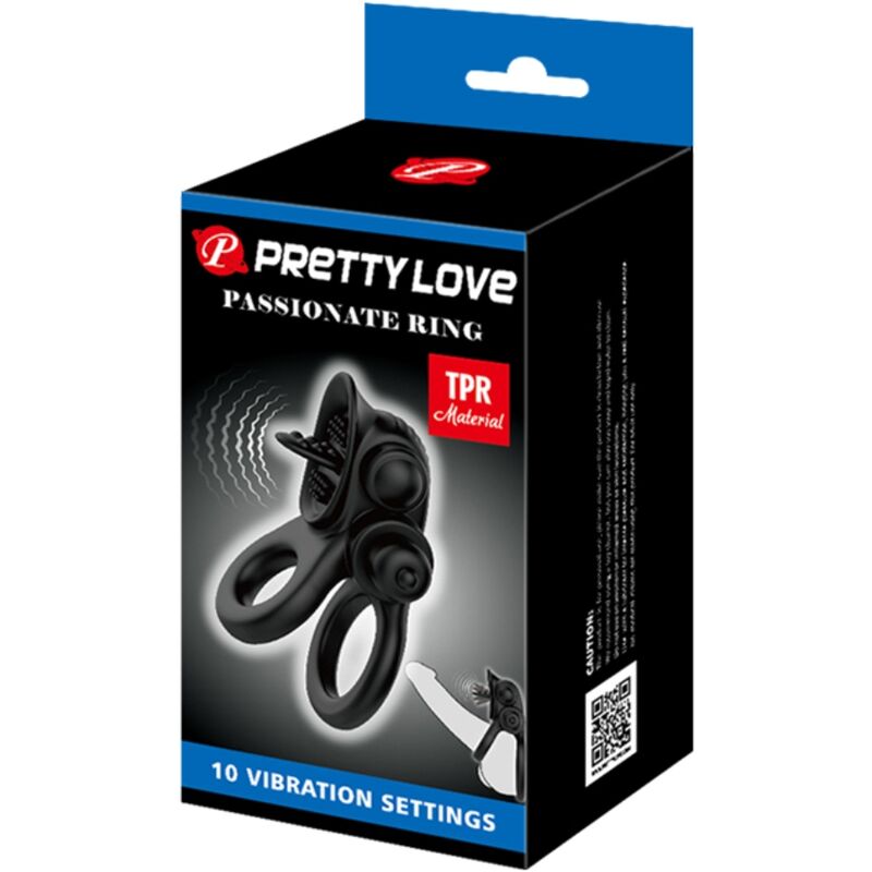 PRETTY LOVE - PASSIONATE ANELLO DOPPIO VIBRANTE + STIMOLATORE CLITORIDEO NERO
