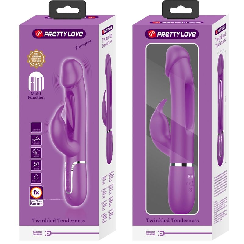 PRETTY LOVE - KAMPAS VIBRATORE MULTIFUNZIONE 3 IN 1 RABBIT VIOLA