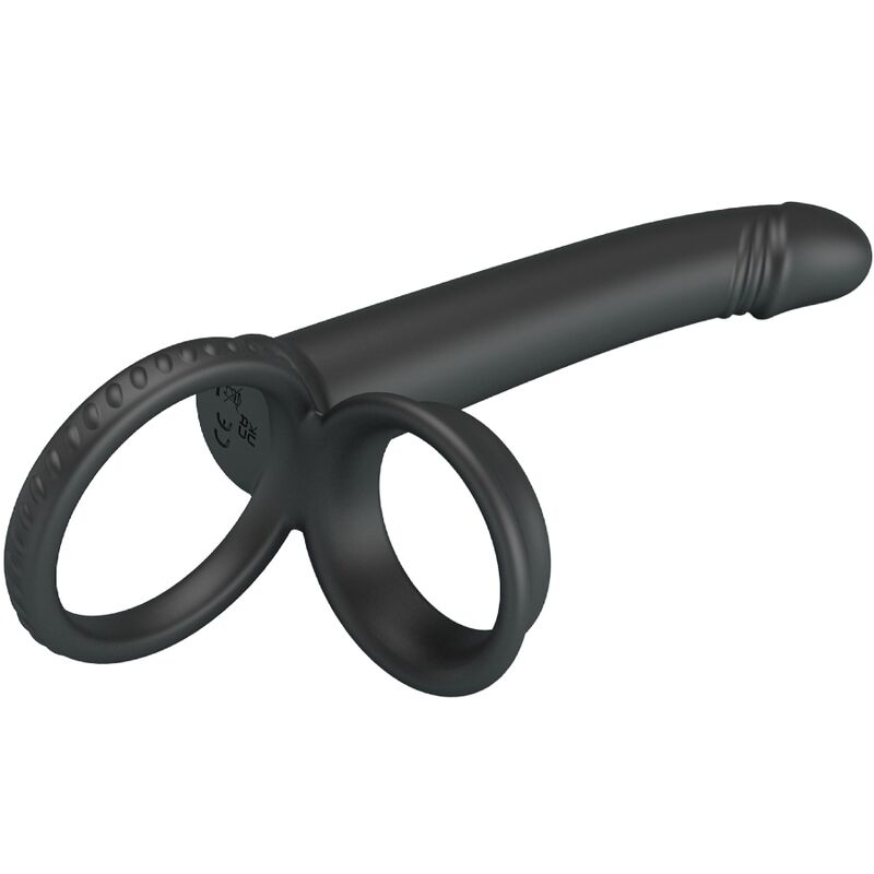 PRETTY LOVE - DILLION ANELLO PENE CON DILDO PER DOPPIA PENETRAZIONE NERO