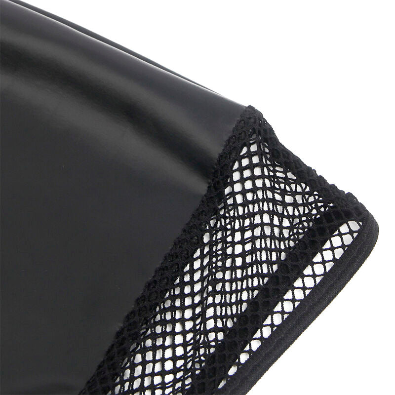 ABITO NERO CON TRASPARENZE, SCOLLO CENTRALE, FINITURE IN SIMILPELLE (L/XL)