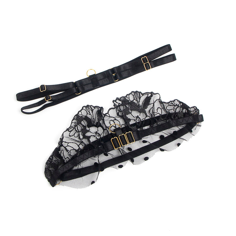 SET REGGISENO + SLIP E REGGICALZE IN PIZZO, SENSUALE E SOFISTICATO, NERO