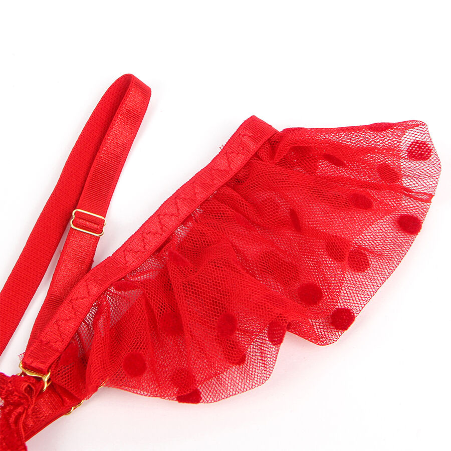 SET REGGISENO + REGGICALZE IN PIZZO ROSSO, DESIGN SENSUALE CON SPALLINE REGOLABILI, COMFORT E ELEGANZA