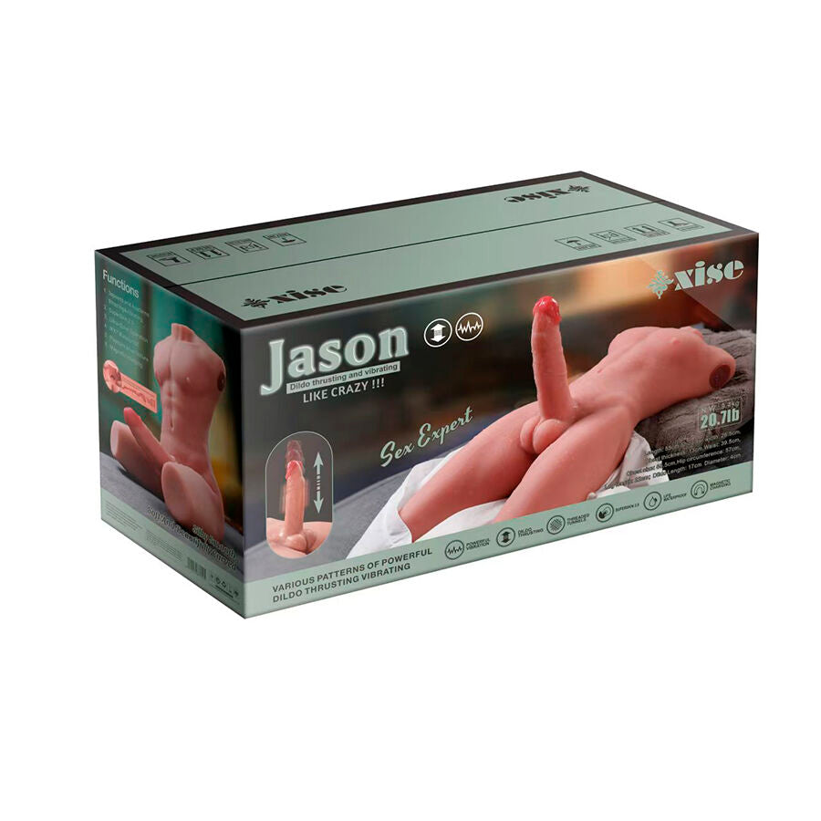 XISE - MEZZO TORSO MASCHILE MASTURBATORE REALISTICO CON DILDO E ANO JASON CON VIBRAZIONE E SPINTA 55 CM/9 KG