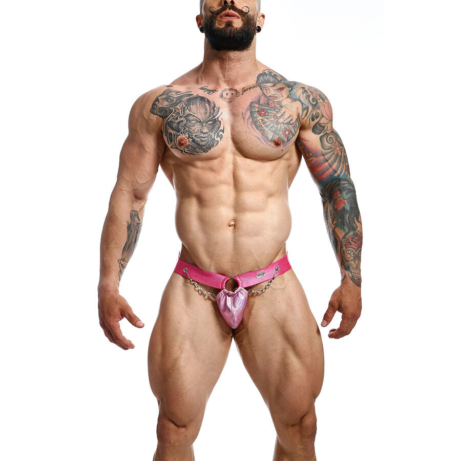 JOCKSTRAP ROSA IN SIMILPELLE, DESIGN AUDACE CON TASCA A CATENA, CINGHIE AMPIE PER MASSIMO SUPPORTO