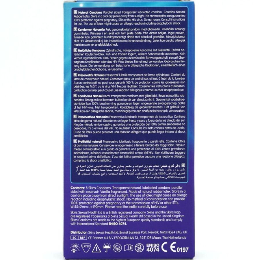 SKINS - NATURAL PRESERVATIVI IN LATTICE NATURALE 8 PZ