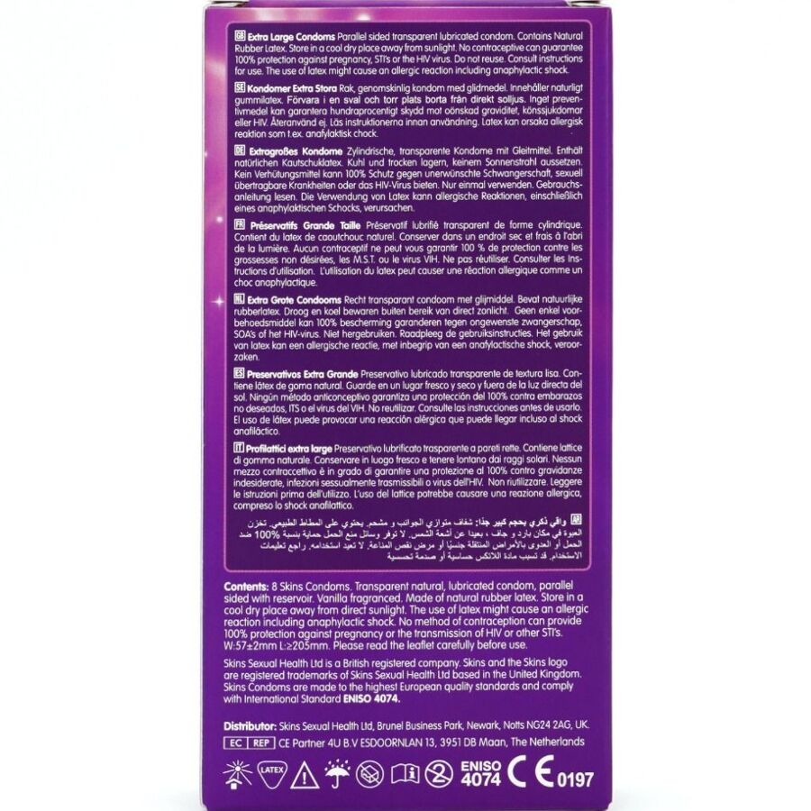 SKINS - EXTRA LARGE PRESERVATIVI MISURA GRANDE 8 PZ
